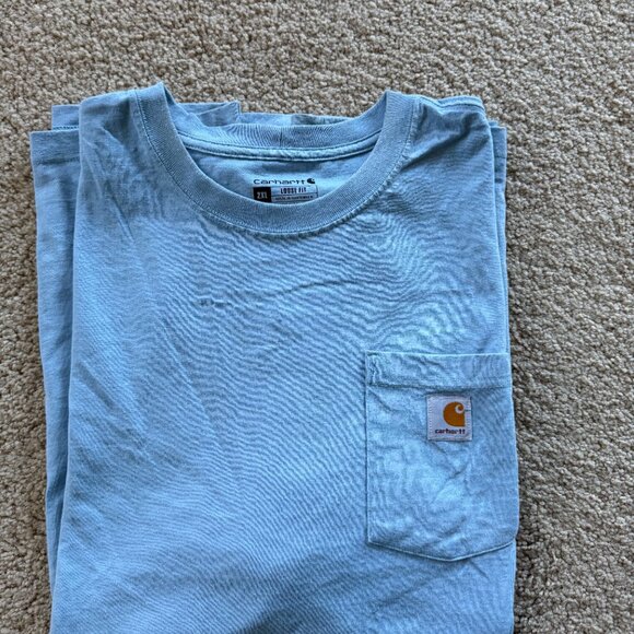 Mens CARHARTT pocket t shirt 2XL Loose Fit NEW no tags Lt BLUE short sleeve - Picture 4 of 4